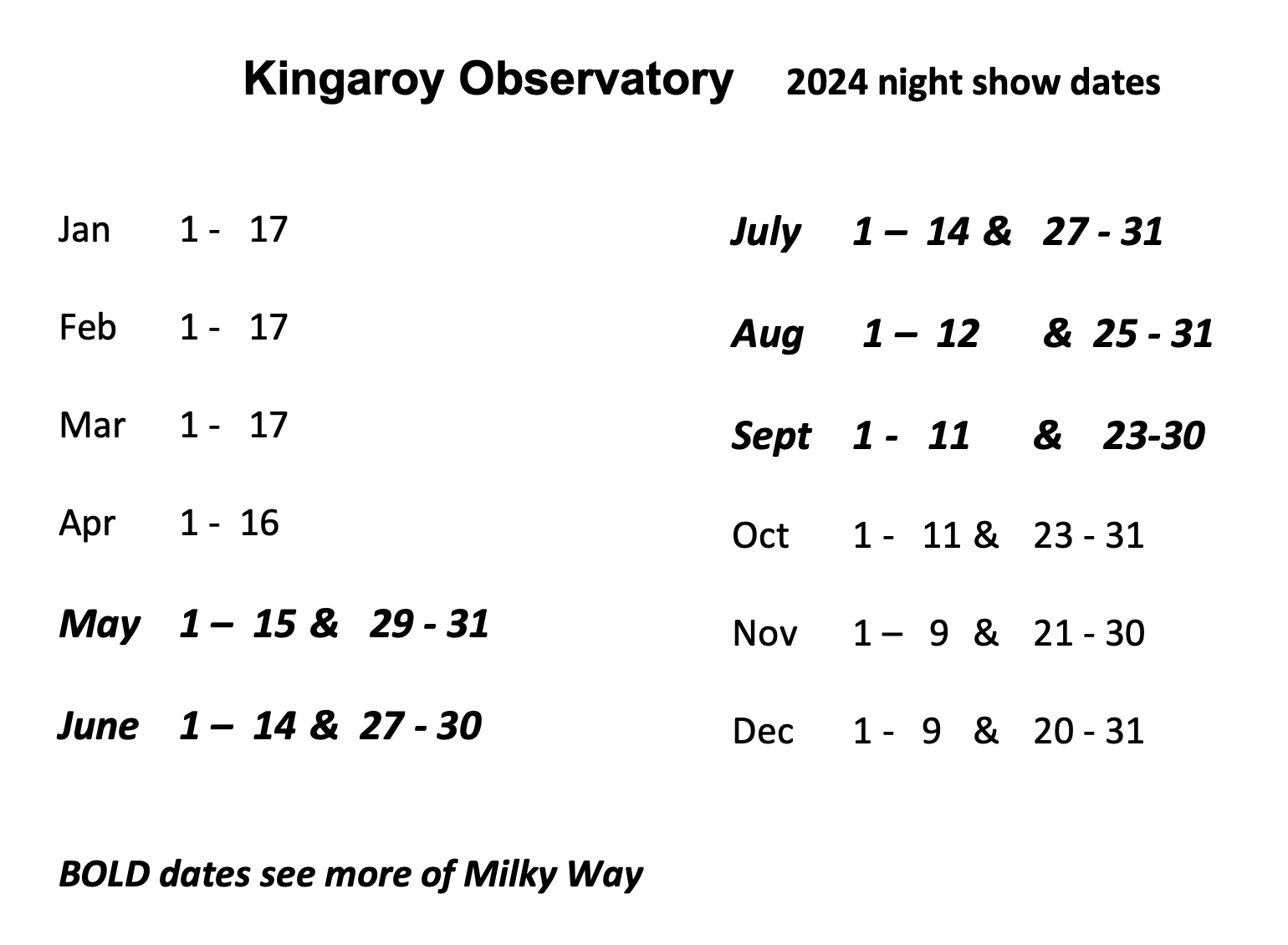 2024 Show Dates